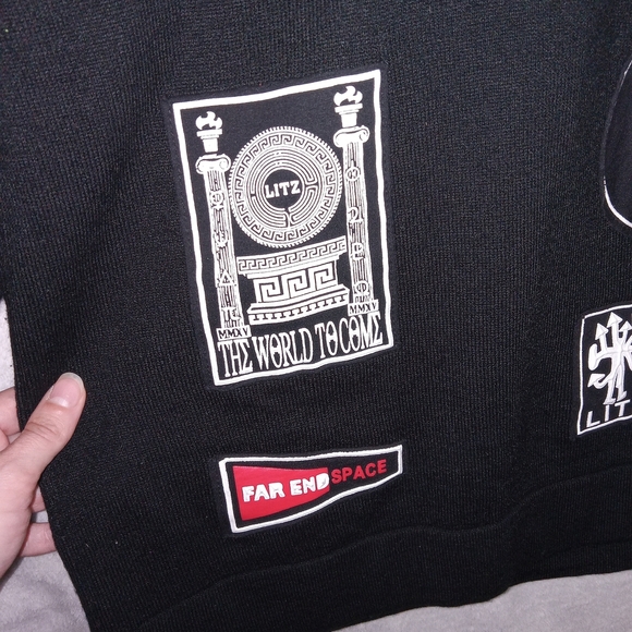 Black Graphic Patchwork Sweatshirt Mens Size Medium Uniq Brand - Picture 5 of 8